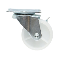 Roata pivotanta 65x23mm cu frana, polipropilena alba, placa otel 70x58mm 35kg