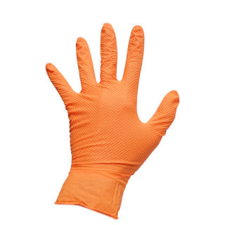 Manusi din nitril portocalii nepudrate cu textura diamond grip, marimea M 50 buc/cutie Breckner Germany