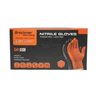 Manusi din nitril portocalii nepudrate cu textura diamond grip, marimea XL 50 buc/cutie Breckner Germany