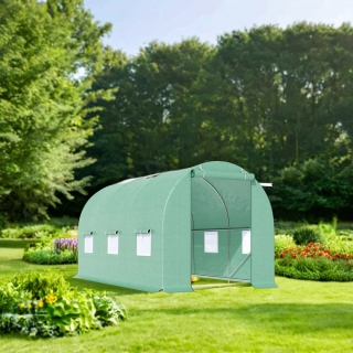 Solar de gradina 300x200x200cm, folie verde PE cu plasa 140g/mp UV, 1 usa, 6 ferestre, teava otel galvanizat 19mm THOR