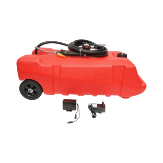 Rezervor motorina mobil portabil 53L cu pompa transfer electrica 12V, 70W, baterie Li-ion, debit 6L/min, furtun 3m si pistol Breckner Germany