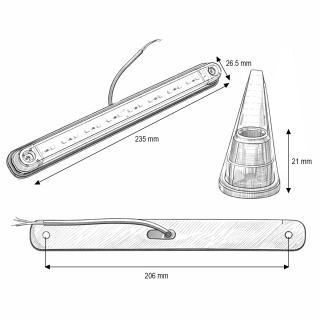 Lampa gabarit laterala LED NEON 12-24V galbena slim 235x26.5x21mm Breckner Germany