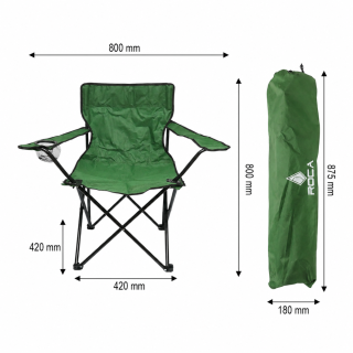 Scaun camping pliabil verde cu suport pahar, husa transport, structura metalica 50x80x80cm