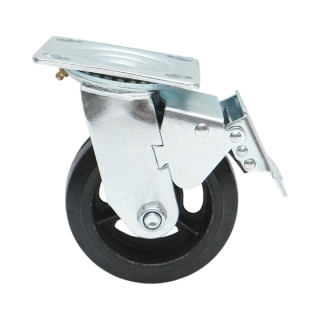 Roata pivotanta industriala 125x50mm cu frana, cauciuc plin negru, placa otel 115x100mm 130kg