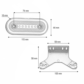 Lampa gabarit laterala ovala cu suport LED NEON 12V-24V galbena 24 LED-uri cu suport 115x44x16mm Breckner Germany