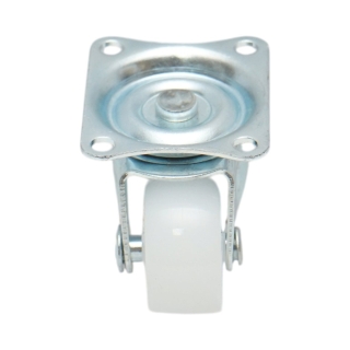 Roata pivotanta 25x14mm fara frana, polipropilena alba, placa otel 39x33mm 10kg