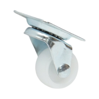Roata pivotanta 25x14mm fara frana, polipropilena alba, placa otel 39x33mm 10kg