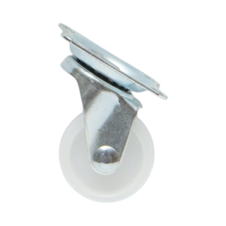 Roata pivotanta 30x14mm fara frana, polipropilena alba, placa otel 39x33mm 15kg