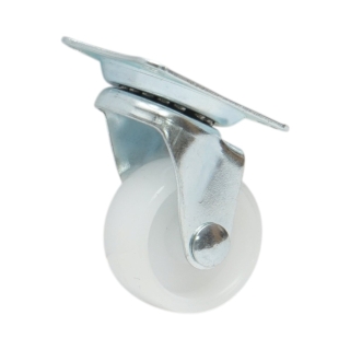 Roata pivotanta 30x14mm fara frana, polipropilena alba, placa otel 39x33mm 15kg