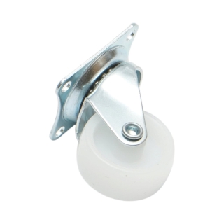 Roata pivotanta 30x14mm fara frana, polipropilena alba, placa otel 39x33mm 15kg