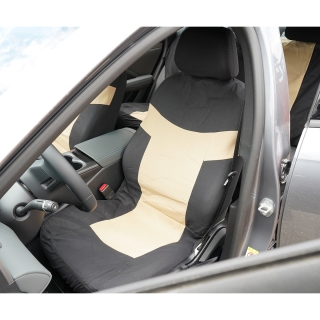 Set huse scaune auto universale crem-negru, material textil 8 piese