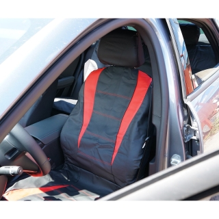 Set huse scaune auto universale negru-rosu, material piele ecologica si textil 8 piese